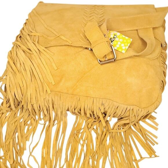 RAJ suede crossbody w/chevron front and fringe trim - Picture 4 of 8